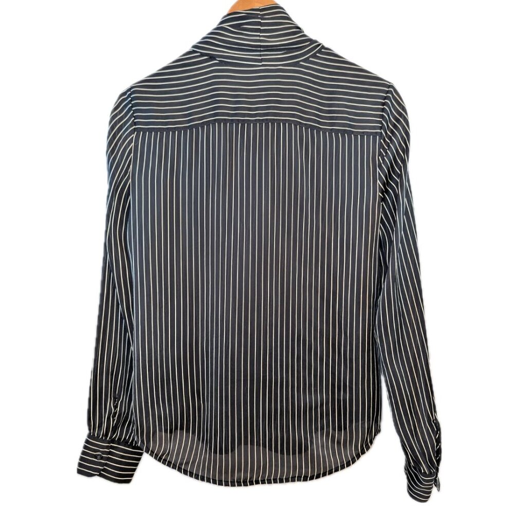 LAUREN Ralph Lauren | 100% Silk Striped Button Down Blouse with Bow | Size 6 - Picture 7 of 12